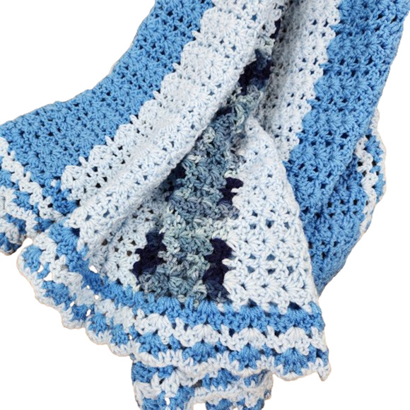 Vintage Blue on Blue Crochet Throw Blanket - Picture 4 of 5